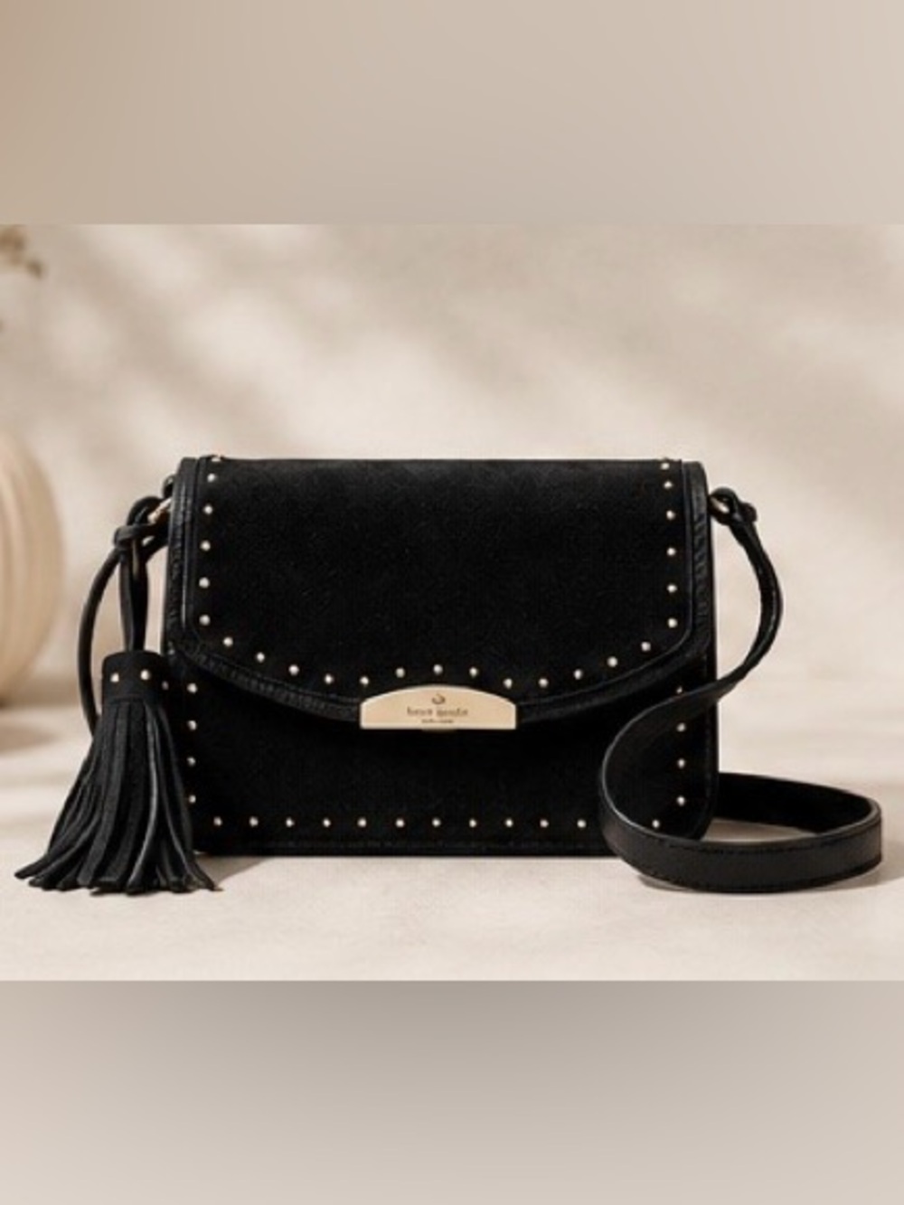 Kate Spade New York West Street Kenway Black Suede Studded Crossbody Bag